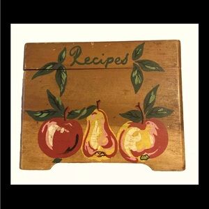 Vintage 1950’s MCM Wooden Recipe Card Box Nevco Japan Painted Fruit Design